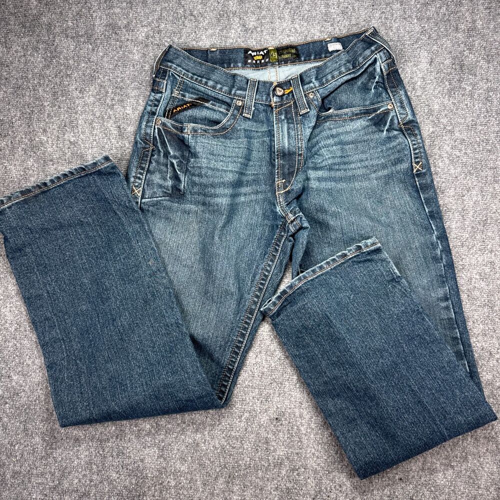 Ariat Rebar M5 31x32 Denim Jeans Men's Straight Leg Medium Wash Workwear - Picture 2 of 10
